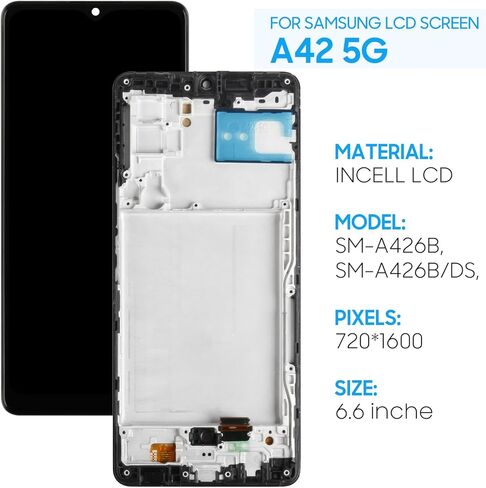 Screen Replacement for Samsung Galaxy A42 5G 6.6" SM-A426B A426U A426V A4260 LCD Display Touch Digitizer Assembly with Tools(No Fingerprint,Black with Frame) in Kuwait