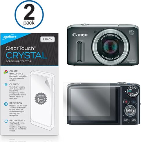 واقي شاشة BoxWave متوافق مع Canon Powershot SX260 - ClearTouch Crystal (عبوتان)، غلاف فيلم HD - يحمي من الخدوش in Kuwait