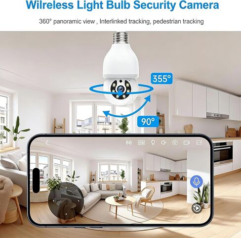 2K Light Bulb Security Cameras Outdoor Indoor - 360° View Light Bulb Camera Wireless for Home Security with Color Night Vision, Motion Detection, 2-Way Audio, Siren, SD/Cloud Storage, Easier to use in Saudi Arabia