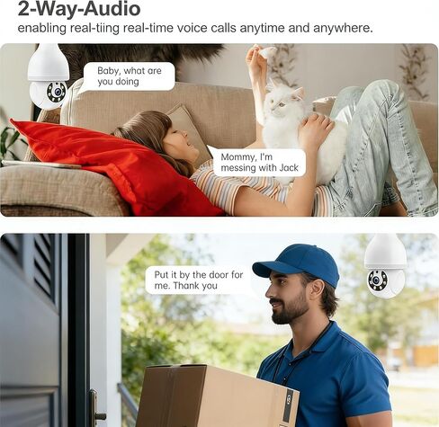 2K Light Bulb Security Cameras Outdoor Indoor - 360° View Light Bulb Camera Wireless for Home Security with Color Night Vision, Motion Detection, 2-Way Audio, Siren, SD/Cloud Storage, Easier to use in Saudi Arabia