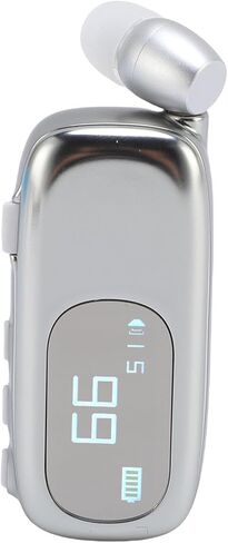 على سماعة الرأس، سماعة رأس لاسلكية قابلة للسحب مع شاشة عرض طاقة رقمية LCD، تنبيه بالاهتزاز، إعلان صوتي، لقيادة الأعمال (فضي ساطع مطلي بالكهرباء) in Kuwait