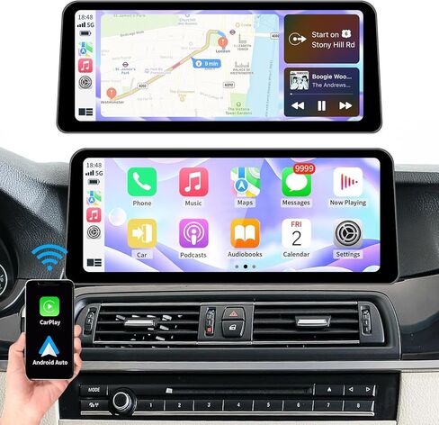 شاشة لمس لاسلكية 10.25 بوصة CarPlay/Android Auto لسيارة BMW 5 Series F10/F11 2010-2011 سنة مع نظام CIC، مستقبل راديو السيارة، الوسائط المتعددة، بلوتوث، ستيريو السيارة in Kuwait