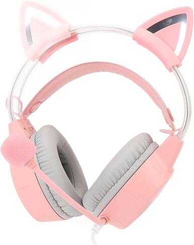 سماعة رأس Eujgoov Cat Ear للألعاب بإضاءة RGB بألوان قوس قزح، وأذنين قطط قابلة للفصل، وصوت محيطي 7.1 ميكروفون، وUSB و3.5 مم توافق متعدد المنصات مع إضاءة LED لوحدة تحكم ألعاب الكمبيوتر المحمول in Saudi Arabia