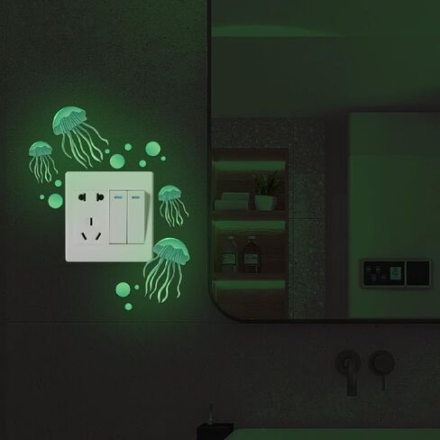 2pcs Wall Sticker Luminous Jellyfish Cartoon Fluorescent Switch Decoration Room Self-Adhesive Sticker (Blue) in Saudi Arabia