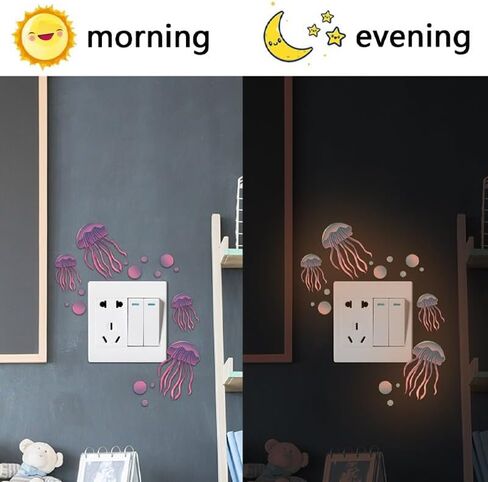 2pcs Wall Sticker Luminous Jellyfish Cartoon Fluorescent Switch Decoration Room Self-Adhesive Sticker (Blue) in Saudi Arabia