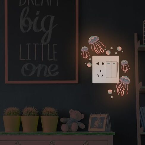 2pcs Wall Sticker Luminous Jellyfish Cartoon Fluorescent Switch Decoration Room Self-Adhesive Sticker (Blue) in Saudi Arabia