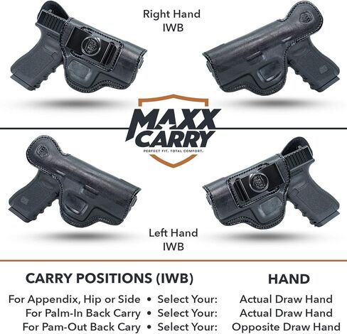 حافظة مسدس جلدية Maxx Carry IWB لـ Walther PPQ، PPQ M2، PPQ .45 | كانيك TP9SF النخبة | إف إن إف إن إكس 45 | إتش آند كيه إتش كيه 45، يو إس بي 9 ملم و40 إس آند دبليو | سيج سوير P250 كومباكت in Kuwait