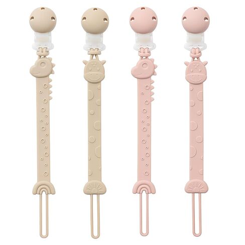 Pacifier Clips for Baby Boys Girls, One-Piece Silicone Pacifier Holder Strap 4 Pack, Binky Paci Clips Animal Rainbow Design, Lightweight Break-Resistant, Dishwasher Safe-Ivory+Sage in Saudi Arabia
