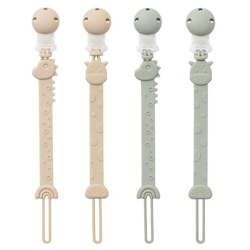 Pacifier Clips for Baby Boys Girls, One-Piece Silicone Pacifier Holder Strap 4 Pack, Binky Paci Clips Animal Rainbow Design, Lightweight Break-Resistant, Dishwasher Safe-Ivory+Sage in Saudi Arabia