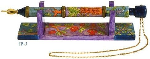 Yair Emanuel Hand Painted Wooden Yad - Torah Pointer With Stand 7 Species Design (TP-3) in Saudi Arabia
