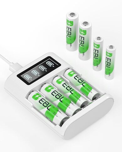 مجموعة بطاريات EBL 8-Pack AA AAA مع شاحن بطاريات ذكي 4 Bay LCD، تتضمن 4 بطاريات مزدوجة قابلة لإعادة الشحن 2800 مللي أمبير و4 بطاريات ثلاثية قابلة لإعادة الشحن 1100 مللي أمبير، 1.2 فولت in Saudi Arabia