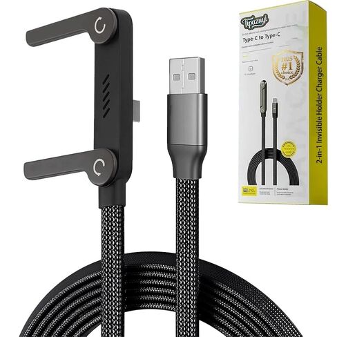 240W Invisible Phone Charger Cable Stand Fast Charging Braided Built-in Kickstand 2In1 Folding Foldable Sideways Flat Universal USB-C C to C for iPhone Android Charging Station Hub, 4.9FT in Saudi Arabia