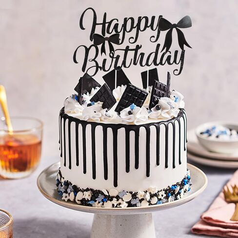 CIEHER Pink Bow Birthday Decorations - Glitter Happy Birthday Cake Topper for Women Girls in Saudi Arabia