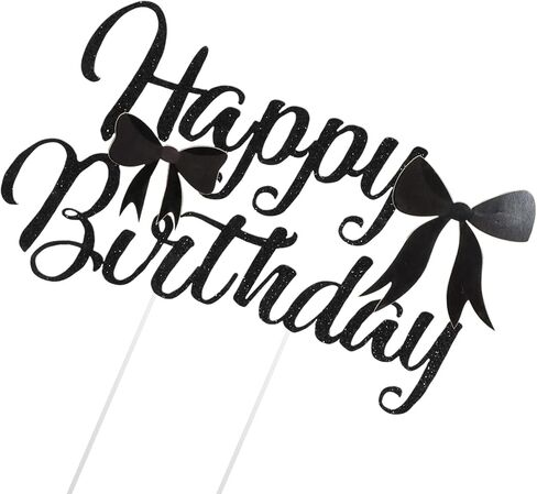 CIEHER Pink Bow Birthday Decorations - Glitter Happy Birthday Cake Topper for Women Girls in Saudi Arabia