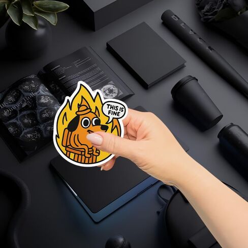 “This is Fine" Meme Dog Sticker (3pcs) – Funny Fire Cartoon Vinyl Decals for Laptop, Water Bottle, Scrapbook – Cute Mental Health Meme Gift – 3x3in Waterproof Stickers in Saudi Arabia