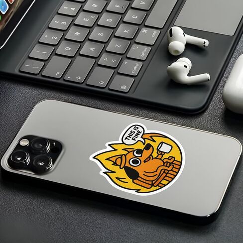 “This is Fine" Meme Dog Sticker (3pcs) – Funny Fire Cartoon Vinyl Decals for Laptop, Water Bottle, Scrapbook – Cute Mental Health Meme Gift – 3x3in Waterproof Stickers in Saudi Arabia