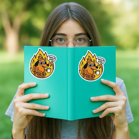 “This is Fine" Meme Dog Sticker (3pcs) – Funny Fire Cartoon Vinyl Decals for Laptop, Water Bottle, Scrapbook – Cute Mental Health Meme Gift – 3x3in Waterproof Stickers in Saudi Arabia