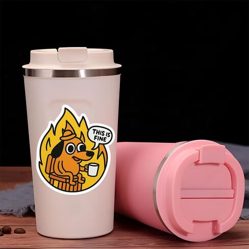 “This is Fine" Meme Dog Sticker (3pcs) – Funny Fire Cartoon Vinyl Decals for Laptop, Water Bottle, Scrapbook – Cute Mental Health Meme Gift – 3x3in Waterproof Stickers in Saudi Arabia