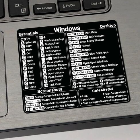 عبوتان من ملصقات اختصارات Word/Excel Windows، ملصق اختصار لوحة المفاتيح للدليل المرجعي، أساسيات العمل من المنزل، ورقة غش لاختصارات Excel مغلفة وفينيل بدون بقايا (أسود/أبيض) in Saudi Arabia