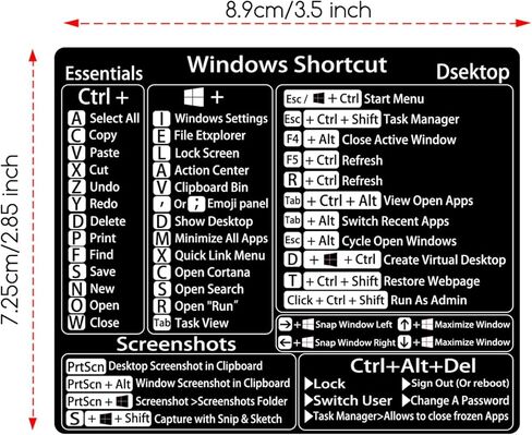 عبوتان من ملصقات اختصارات Word/Excel Windows، ملصق اختصار لوحة المفاتيح للدليل المرجعي، أساسيات العمل من المنزل، ورقة غش لاختصارات Excel مغلفة وفينيل بدون بقايا (أسود/أبيض) in Saudi Arabia