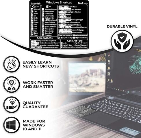 عبوتان من ملصقات اختصارات Word/Excel Windows، ملصق اختصار لوحة المفاتيح للدليل المرجعي، أساسيات العمل من المنزل، ورقة غش لاختصارات Excel مغلفة وفينيل بدون بقايا (أسود/أبيض) in Saudi Arabia