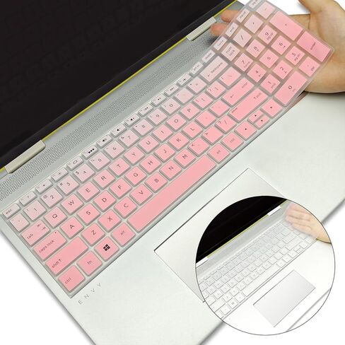 قطعتان من غطاء لوحة المفاتيح السيليكون لأجهزة الكمبيوتر المحمول HP Envy X360 مقاس 15.6 بوصة، 15M-BP112DX 15M-BQ021DX 15M-BQ121DX 15M-CN0011DX 15M-CN0012DX 15M-CP0011DX 15M-CP0012DX 15-BW069NR 15-BW070NR (وردي + شفاف) in Kuwait