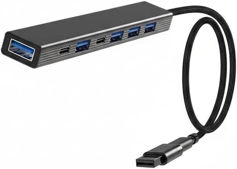 7-in-1 USB Hub Multiport Adapter, Dual USB-A & USB-C Plug Splitter Aluminum Dock,Compatible with Pad, Phone, Computer - Includes USB 3.0, 4 USB 2.0, 2 USB C Port in Saudi Arabia