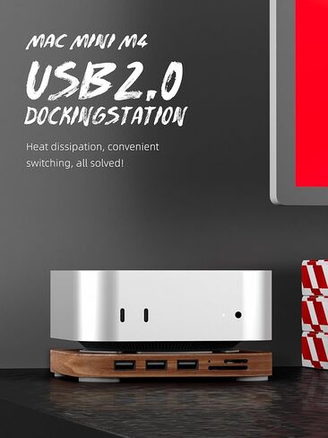 2024 Mac mini Dock، محور Mac mini M4 مع 3X USB 2.0، قارئات بطاقات SD/TF 3.0، ملحقات محطة إرساء M4/M4 Pro لنقل البيانات بسرعة 480 ميجا بت في الثانية، مادة خشب الجوز-H20 in Kuwait