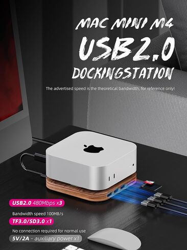 2024 Mac mini Dock، محور Mac mini M4 مع 3X USB 2.0، قارئات بطاقات SD/TF 3.0، ملحقات محطة إرساء M4/M4 Pro لنقل البيانات بسرعة 480 ميجا بت في الثانية، مادة خشب الجوز-H20 in Kuwait