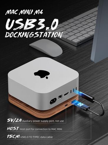 2024 Mac mini Dock، محور Mac mini M4 مع 3X USB 2.0، قارئات بطاقات SD/TF 3.0، ملحقات محطة إرساء M4/M4 Pro لنقل البيانات بسرعة 480 ميجا بت في الثانية، مادة خشب الجوز-H20 in Kuwait