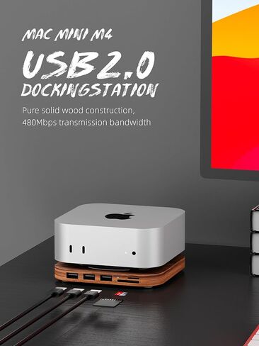 2024 Mac mini Dock، محور Mac mini M4 مع 3X USB 2.0، قارئات بطاقات SD/TF 3.0، ملحقات محطة إرساء M4/M4 Pro لنقل البيانات بسرعة 480 ميجا بت في الثانية، مادة خشب الجوز-H20 in Kuwait