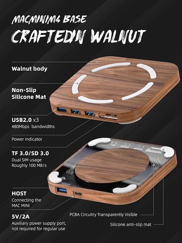 2024 Mac mini Dock، محور Mac mini M4 مع 3X USB 2.0، قارئات بطاقات SD/TF 3.0، ملحقات محطة إرساء M4/M4 Pro لنقل البيانات بسرعة 480 ميجا بت في الثانية، مادة خشب الجوز-H20 in Kuwait