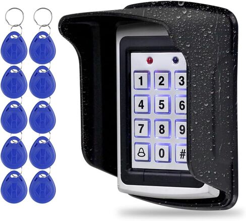 125KHz RFID Access Control System Package with Metal keypad Reader + Waterproof Cover + 10 Blue Key fobs, Supports 1000 Users, Suitable for garages, Offices, and Home Doors in Saudi Arabia