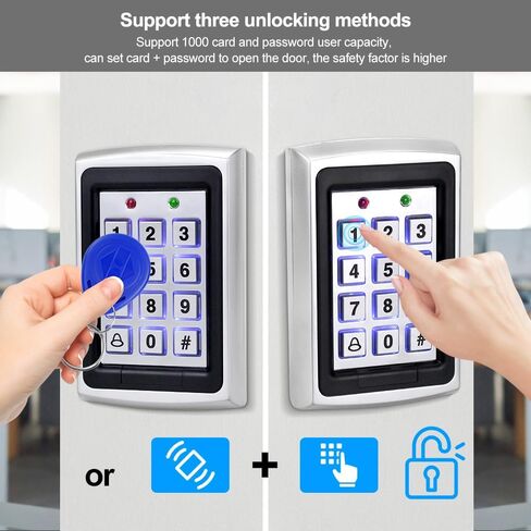 125KHz RFID Access Control System Package with Metal keypad Reader + Waterproof Cover + 10 Blue Key fobs, Supports 1000 Users, Suitable for garages, Offices, and Home Doors in Saudi Arabia