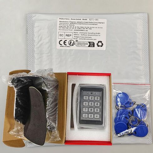 125KHz RFID Access Control System Package with Metal keypad Reader + Waterproof Cover + 10 Blue Key fobs, Supports 1000 Users, Suitable for garages, Offices, and Home Doors in Saudi Arabia