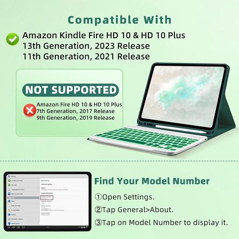 حافظة لوحة المفاتيح لجهاز Amzaon Fire HD 10/10+ Plus (الجيل 11/13) مع لوحة مفاتيح - حافظة حماية للوحة المفاتيح بإضاءة خلفية بـ 7 ألوان وماوس (أخضر داكن) in Saudi Arabia
