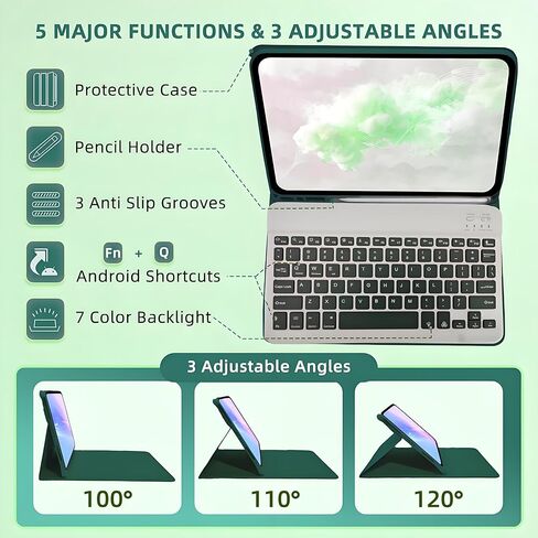 حافظة لوحة المفاتيح لجهاز Amzaon Fire HD 10/10+ Plus (الجيل 11/13) مع لوحة مفاتيح - حافظة حماية للوحة المفاتيح بإضاءة خلفية بـ 7 ألوان وماوس (أخضر داكن) in Saudi Arabia
