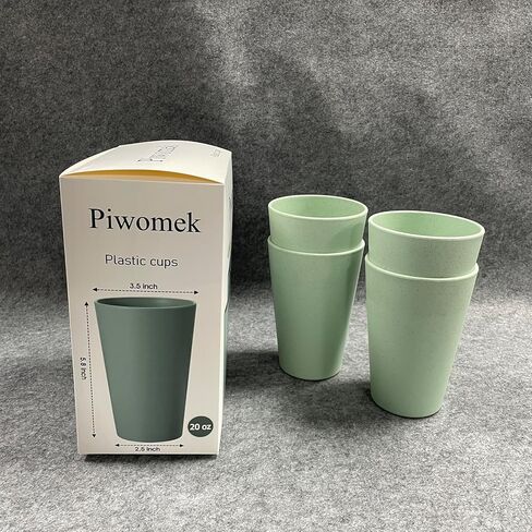 Piwomek Plastic Cups, Reusable 20 oz Plastic Cups, 4 Pack - Durable Green Tumblers for Soda, Cocktails, Parties & Outdoor Use in Saudi Arabia