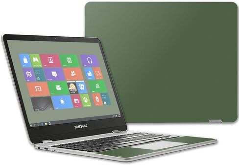 MightySkins Skin Compatible with Samsung Chromebook Plus 12.3"(2017 - Solid Olive | Protective, Durable, and Unique Vinyl Decal wrap Cover | Easy to Apply, Remove, and Change Styles | Made in The USA in Saudi Arabia