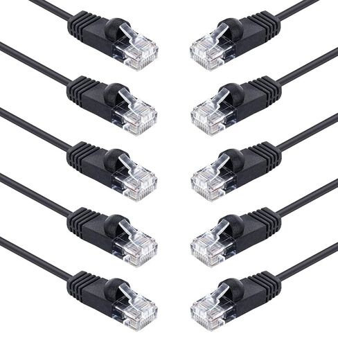 10Gtek كابل إيثرنت CAT6 UTP قابل للدوران 360 درجة 0.82 قدم (0.25 متر)، كابل تصحيح RJ45 لجهاز التوجيه والمودم والكمبيوتر الشخصي ووحدة التحكم في الألعاب والمحول، 32AWG، أسود in Kuwait