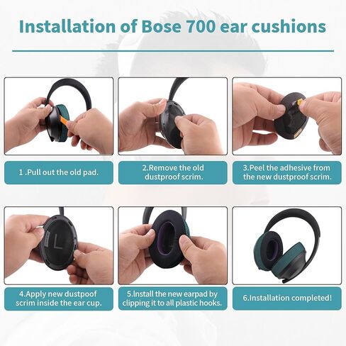 وسادات أذن بديلة من جل التبريد المحدث لإلغاء الضوضاء Bose 700 وسادات أذن لسماعات الرأس مع نسيج الحرير الجليدي وإسفنج عالي الكثافة متوافق تمامًا مع إلغاء الضوضاء - أسود/أزرق in Saudi Arabia