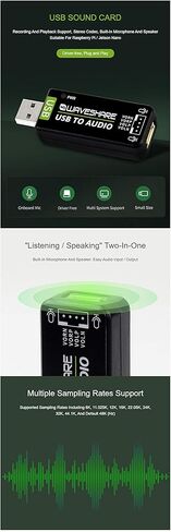 Waveshare USB Sound Card USB Audio Module with Speaker for Raspberry Pi/Jetson Nano, No Need Driver, External Audio Converter,Recording and Playback Support in Saudi Arabia