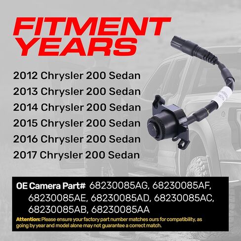 استبدال Master Tailgaters لـ Chrysler 200 Sedan (2012-2017) كاميرا احتياطية OE الجزء # 68230085AA، 68230085AB، 68230085AC، 68230085AD، 68230085AE، 68230085AF، 68230085AG in Kuwait