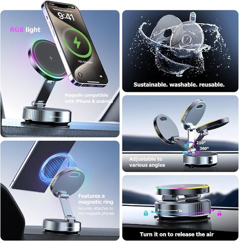 Vacuum Magnetic Phone Holder, 360° Adjustable Suction Phone Mount, the Charger for Magsafe Car Mount with Strong Vacuum Suction, Valentines Day Gifts for Him, Phone Holder for Car for iPhone 17 in Saudi Arabia