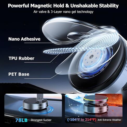 Vacuum Magnetic Phone Holder, 360° Adjustable Suction Phone Mount, the Charger for Magsafe Car Mount with Strong Vacuum Suction, Valentines Day Gifts for Him, Phone Holder for Car for iPhone 17 in Saudi Arabia