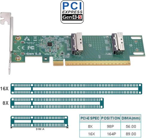 PCIE5.0 PCI-Express 16x إلى Dual MCIO 8i Mini Cool Edge IO SFF-TA-1016 VROC Virtual RAID محول لبطاقة الرسومات SSD اللوحة الرئيسية in Kuwait