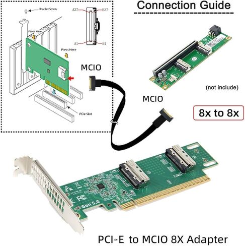 PCIE5.0 PCI-Express 16x إلى Dual MCIO 8i Mini Cool Edge IO SFF-TA-1016 VROC Virtual RAID محول لبطاقة الرسومات SSD اللوحة الرئيسية in Kuwait