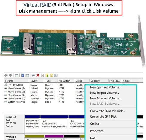 PCIE5.0 PCI-Express 16x إلى Dual MCIO 8i Mini Cool Edge IO SFF-TA-1016 VROC Virtual RAID محول لبطاقة الرسومات SSD اللوحة الرئيسية in Kuwait