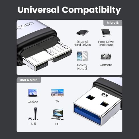 MOGOOD USB to Micro B Adapter, Micro B to USB Male Adaptor, USB3.0 to Micro B Data Charging Adapter Short Converter Adaptor for Computers, Laptops, External Hard Drives in Saudi Arabia