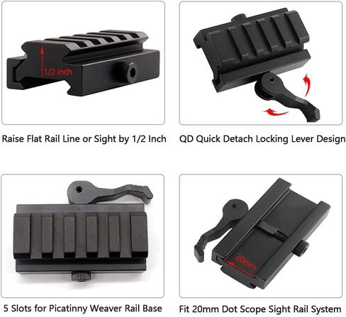 Fazee Picatinny Riser Mount، 2 حزمة 5 فتحات محول السكك الحديدية منخفضة المستوى مع محول الإفراج السريع رافعة QD لمشاهد نطاق 20 مم - حجم 1/2 بوصة ارتفاع × 2.5 بوصة طول in Kuwait